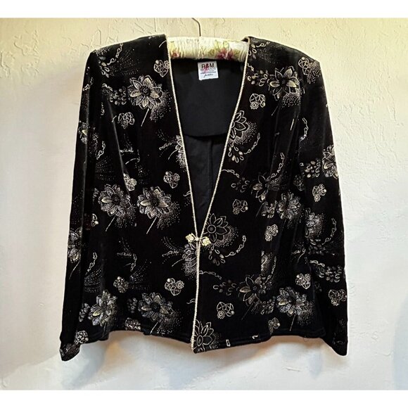 Vintage R & M Richards by Karen Kwong Velvet Gold Metallic Floral Blazer Petite - Picture 1 of 7
